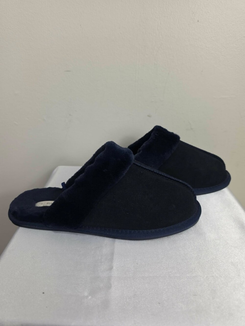 Simons Navy Blue Faux Fur Slip-On Slippers